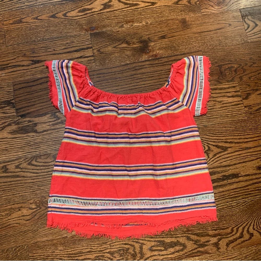 dra Los Angeles M (Anthropologie) Orange W/ Stripes Off The Shoulders Boho Top